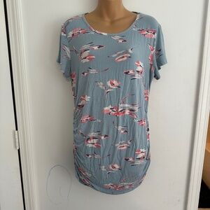 Smallshow Blue Floral Patterned Short Sleeve Top in L